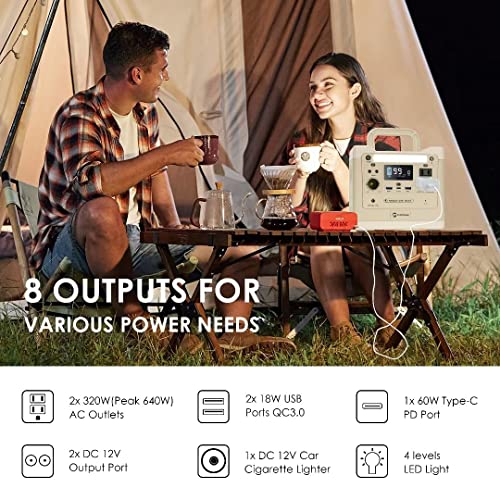 RAINBOW Portable Power Station 320W, 298Wh Backup LiFePO4 Battery, 2 x 110V/320W(Peak 640W) AC Outlets, Solar Generator for Outdoor Camping, Quick Charge for Home, Hiking - Image 4