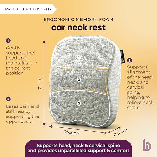 Image of betterhood PosturePro Premium Car Seat Cushions Combo | Lumbar Support, Neck Rest, Seat Cushion for Driving Seat | Memory Foam, Cotton Cover | Ergonomic Car Cushions Pillows (Grey)