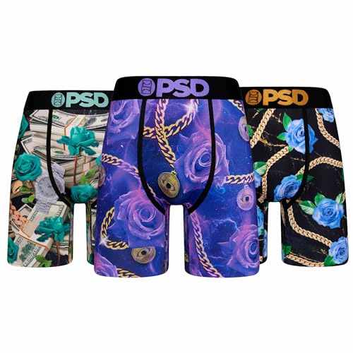 PSD Mens Boxer Briefs - Rich Roses 3-Pack, 7 Inch Inseam, Moisture-Wicking, Boxer Briefs for Men Pack, X-Large