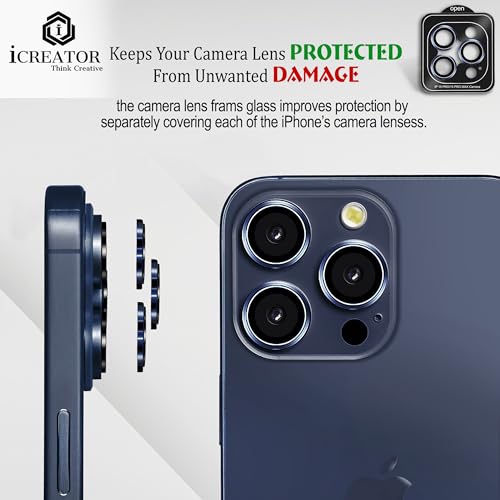 Image of I Creator Camera Lens Protector Iphone 15 Pro Max /Pro, Individual Ring Protector Titanium Metal Shatterproof Scratch Resistant, Blue