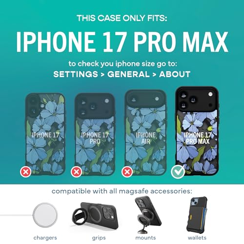 Image of Smartish iPhone 17 Pro Max MagSafe Clear Case - Gripmunk Magnetic Slim Case [Lightweight + Protective] Anti-Yellowing Thin Grip Clear Cover for Apple iPhone 17 Pro Max - Blue Blossoms