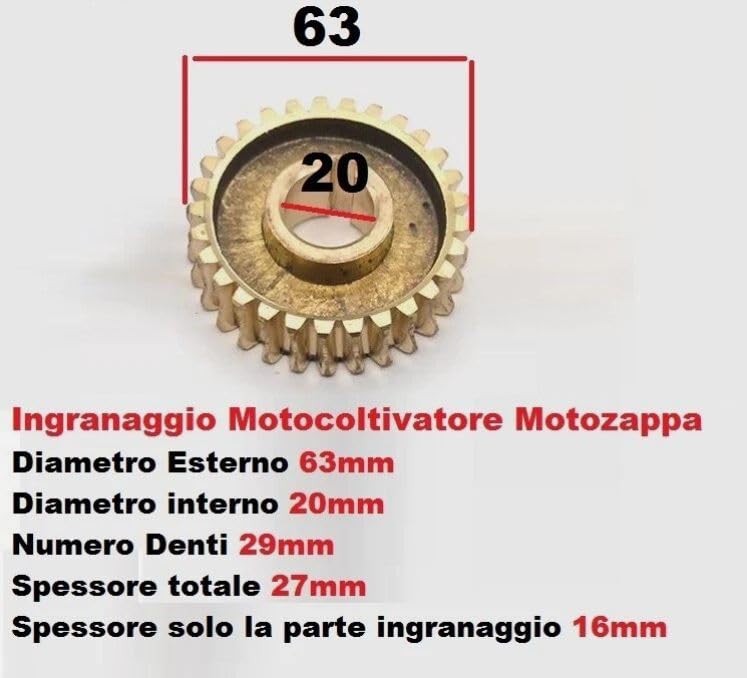 Ingranaggio Compatibile per Motozappa Motocoltivatore 52cc a 63cc Amc Shuster Oxford Brotek Ieto Ama Oxford Import, Ricambio Vite senza Fine per zappetta