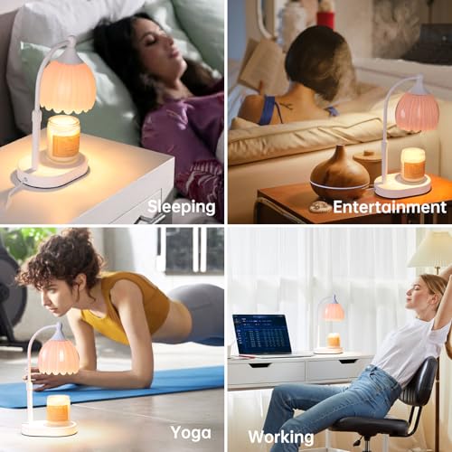 Image of Creamy Pink Tulip Wax Melt Warmer with Timer, Dimmable & Height Adjustable, Ideal for Jar Candles, Perfect Home Decor for Bedroom, Living Room, Office, Great Gifts for Women (2 Bulbs Included)