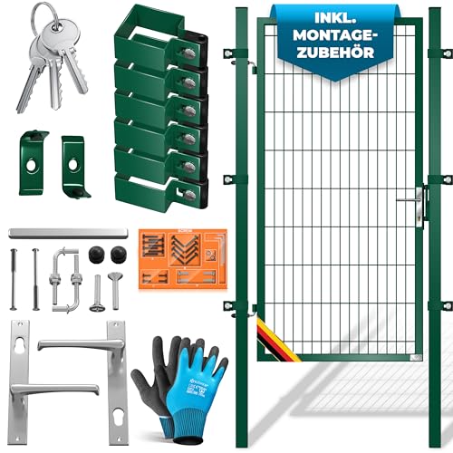 KESSER® Gartentor Premium Gartentür aus Metall verzinktem Stahl, Gartentür für Stabmattenzau Zauntor, Hoftor, inkl. Pfosten mit Schloss Türklinke und Schlüssel, 180 x 106cm Grün