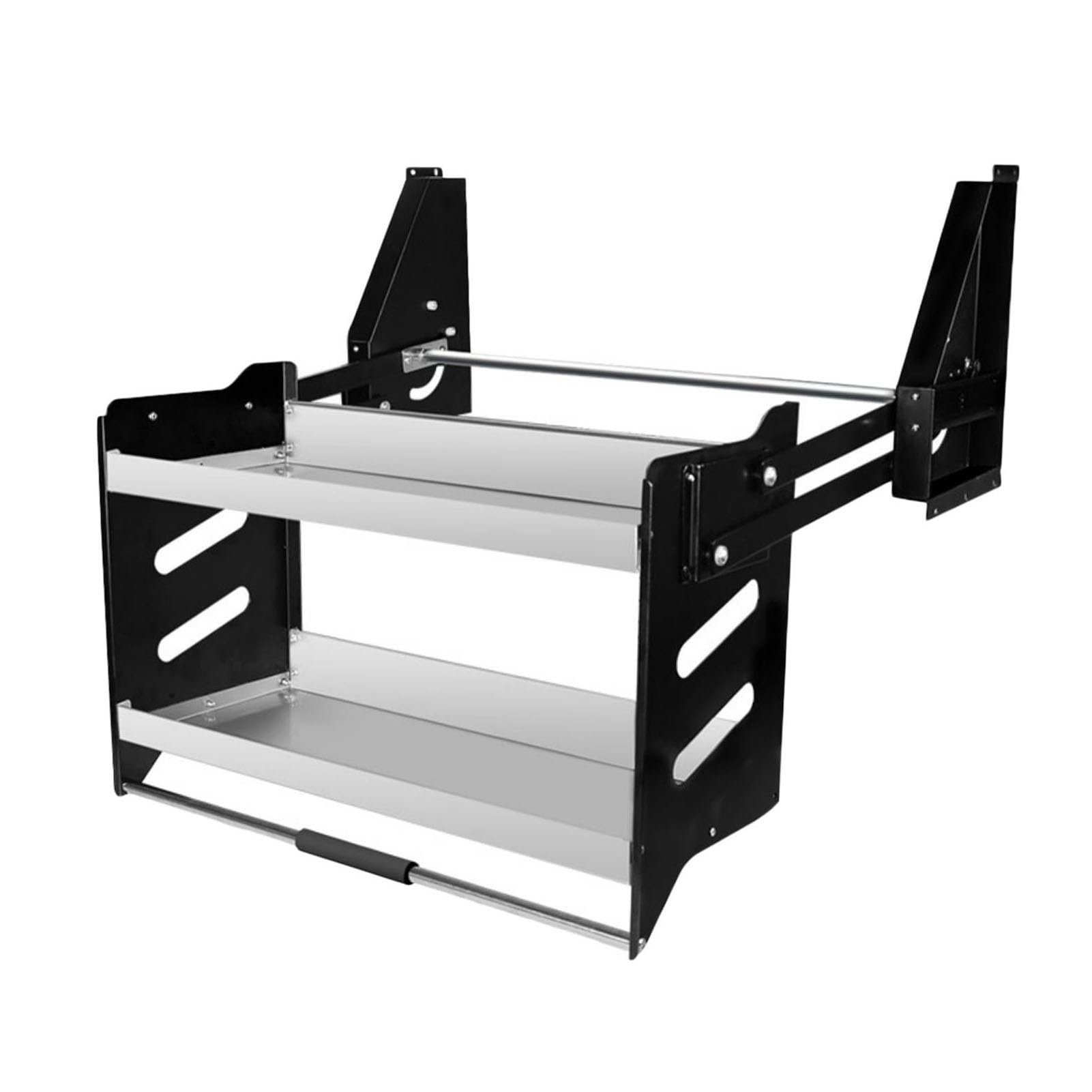 IUokLU Heavy Duty Pull Down Shelf Organizer, Dual Tier Wall Mounted Pantry Storage with Sliding Baskets & 3 Adjustable Buttons - Maximize Kitchen Space!(Black-860-870mm)