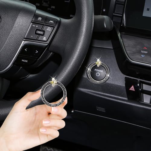 Image of ORIESSE Bee Car Accessories,Engine Start Button Black Ring | Girly Push Start Stop Button Decor, Bling Ignition Ring Charm,Cute Car Gift