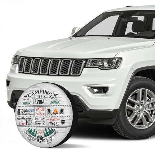 Image of Camping Spare Tire Cover Be Crateful for Each Day Wheel Cover 14 Inch | Black Green,Polyester,Protectors Tire Cover,Waterproof,Dust-Proof,Universal,Fit for RV Jeep SUV Motor Travel Camper Tires