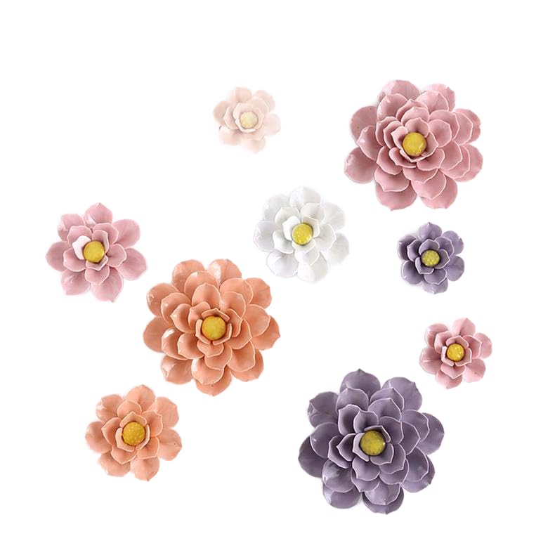 YIOOS Flores creativas de cerámica, peonías y flores de cerezo, artes y manualidades, decoración de pared, accesorios de decoración del hogar (camelia naranja, 9 cm)