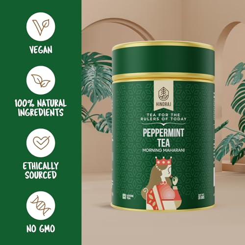 Image of Hindra Peppermint Herbal Loose Tea 35 g Organic, Digestive Aid, No Added Sugar, Stress Relieving & Rejuvenating Refreshing & Rejuvenating, Metabolism Support