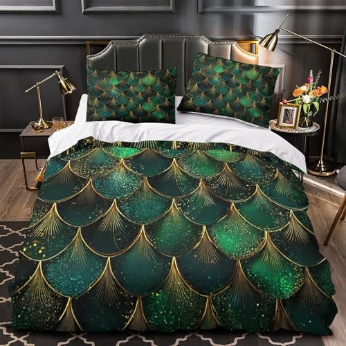 Housse de couette 3D émeraude avec parure de lit microfibre fantaisie single