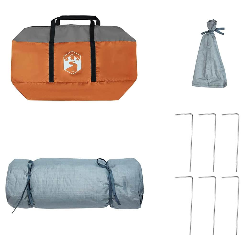 Tente de Camping 6 Personnes, Grand Abri en Taffetas pour Jardin et Terrasse, Dôme Spacieux avec 2 Portes, 6 Fenêtres, pour Le Plein Air, 291 x 291 x 240 cm, Gris et Orange