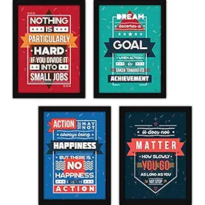 FATMUG Framed Motivational Wall Posters with Glass (Set 10 Four A4, Multicolour) - Set of 4