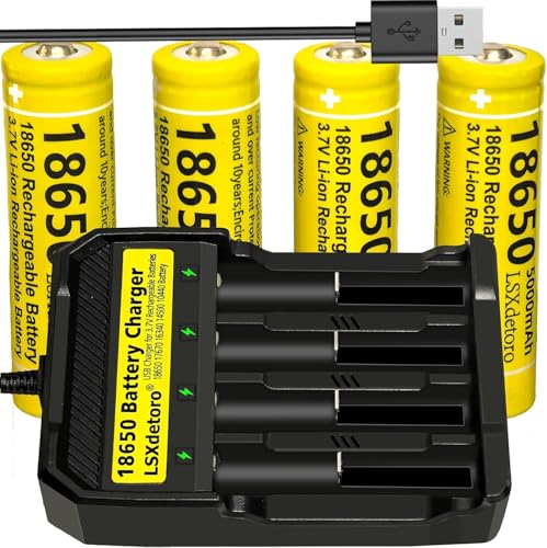 4pcs 18650 Rechargeable Battery With 18650 Battery Charger,Universal Smart Charger for 3.7V Lithium ion Batteries LSXdetoro (4pcs Button Top Battery+Charger)