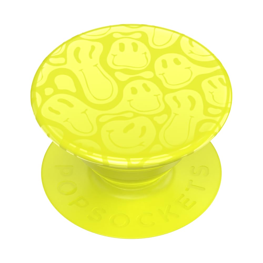 PopSocketsPhone Grip with Expanding Kickstand - Neon Jolt Yellow Smiley Melt