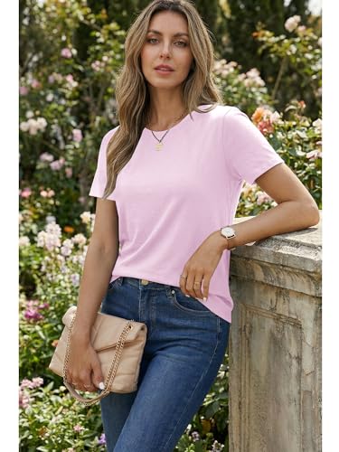 Women's T Shirt Cotton T-Shirts Short Sleeve Crewneck Basic Solid Color Tee Loose Fit Shirts Breathable Comfy Summer Tops for Women 2026 Light Pink — view 6