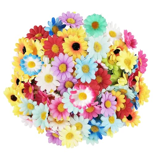 Brateuanoii 100 Piezas Margaritas Artificiales, Mini Flores Cabezas De Flores, Flores Artificiales Margarita Artificial Capitules Cabeza, para DIY Corona Embalaje Decoración Boda (4cm 10colores)