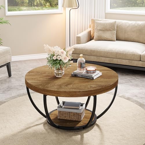 Image of Tribesigns Round Coffee Table with Storage, 31.7 inch Living Room Table