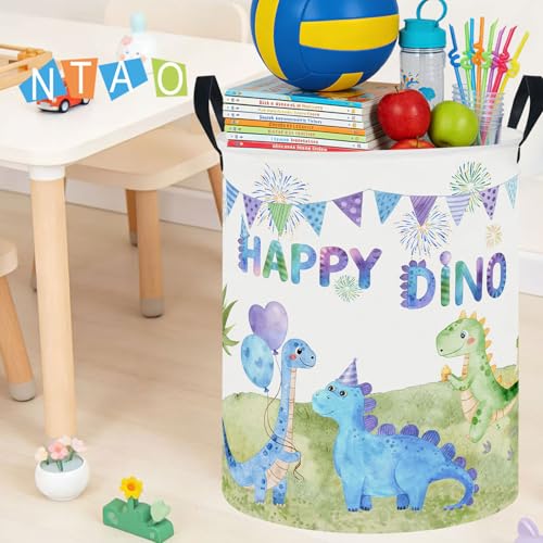 Image of 62L Kids Colorful Dinosaur Waterproof Laundry Hamper with Durable Leather Handle,Party Supplies Storage Picnic Large Storage Basket(Happy Dinosaur)
