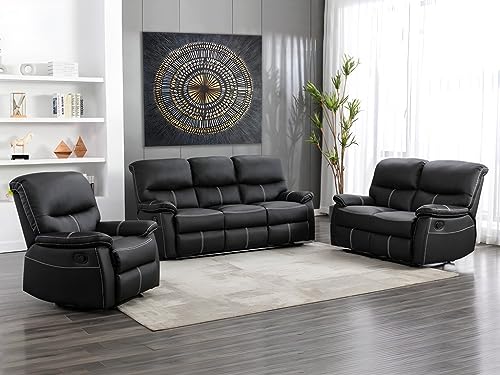 Vente-unique-Couchgarnitur Relax 3+2+1 - Kunstleder - Schwarz - Canby