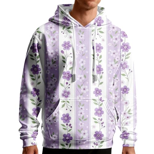 Sudadera con capucha morada L para hombre con diseño de rosas 3D informal