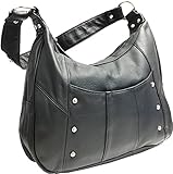Leather Concealed Carry Gun Purse Left/Right Hand W/Locking Zipper, Black