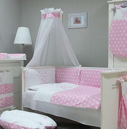 Babymajaweltu00ae Baby Bettwäsche Set, Bett Set 4 tlg. VOILE fürs BABYBETT 70x140 cm, Bettwäsche 100x135, Nestchen, Himmel Voile (Baldachim, Moskito) (CATS rosa)