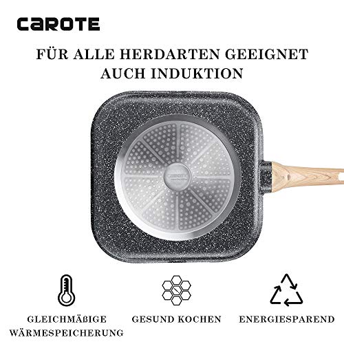 Carote EW Die-Cast Aluminium Grill Pan / Steak Pan 28 x 28 cm Induction with ILAG Granistone Non-Stick Coating, Soft-Touch Plastic Handle with Wood Effect, Suitable for All Types of Cookers Main Image Carote EW Die-Cast Aluminium Grill Pan / Steak Pan 28 x 28 cm Induction with ILAG Granistone Non-Stick Coating, Soft-Touch Plastic Handle with Wood Effect, Suitable for All Types of Cookers Main Image