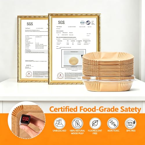 Image of 150 Pcs Unbleached Air Fryer Liners 10 Inch, Non-Stick Disposable Parchment Paper Squares for Air Fryer, Microwave, Steamer & Oven - Oil-Proof, Waterproof, Ashesive-Free (9 inch Bottom)