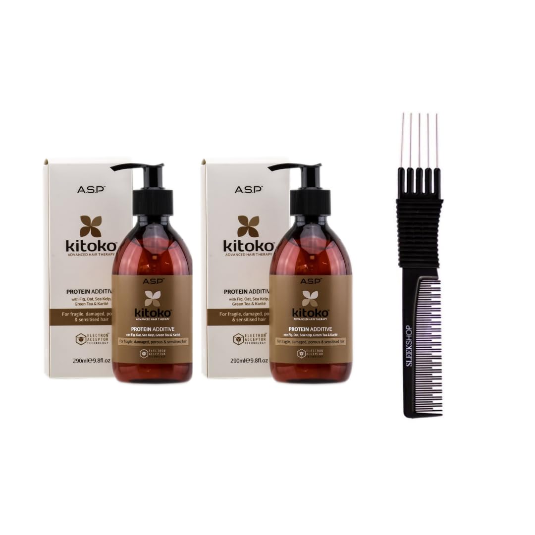 yper Asp Kitoko Advanced Hair Therapy- Protein Additive (9.8 oz) with Teasing Comb Pack 2