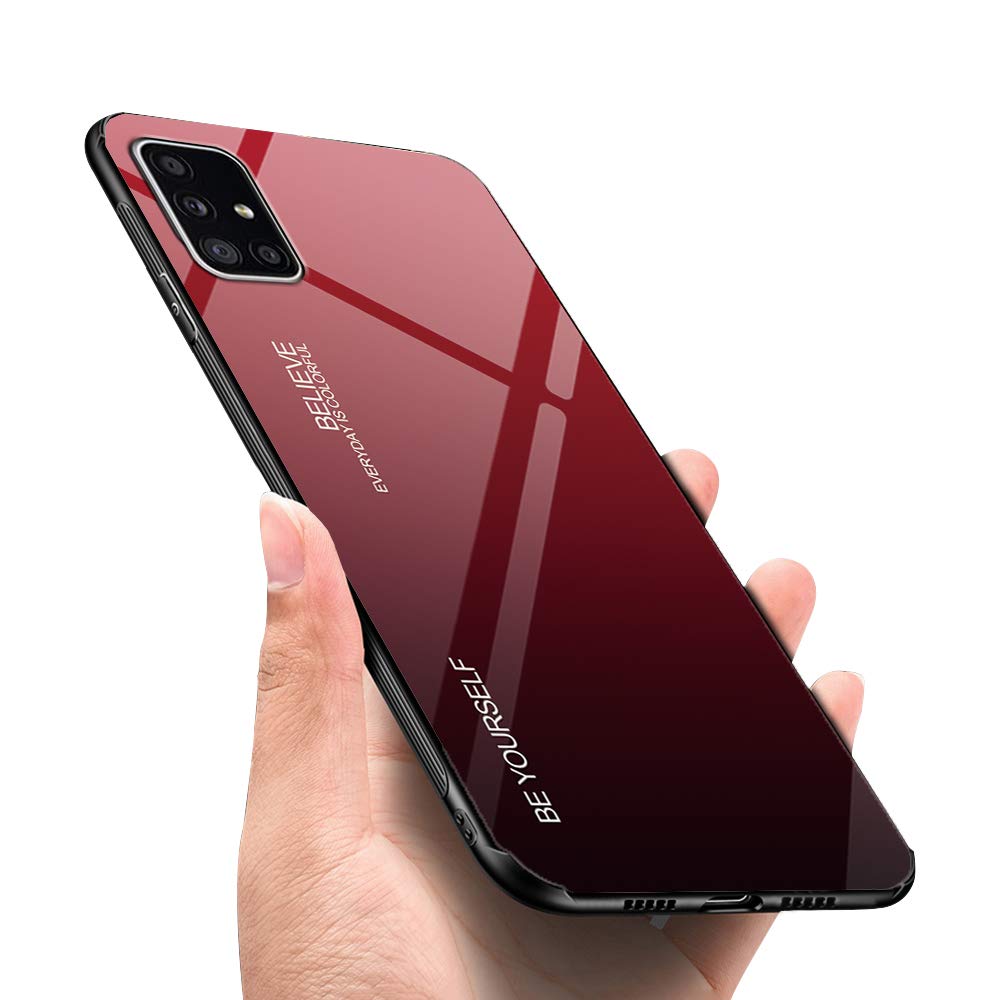 Luhuanx Case for Samsung Galaxy A51 4G，Samsung A51 Case,Gradient Color Tempered Glass Pattern Back+TPU Frame Hybrid Shell Side Slim Case for Galaxy A51 Case (2020) Anti-Drop case for A51 4G