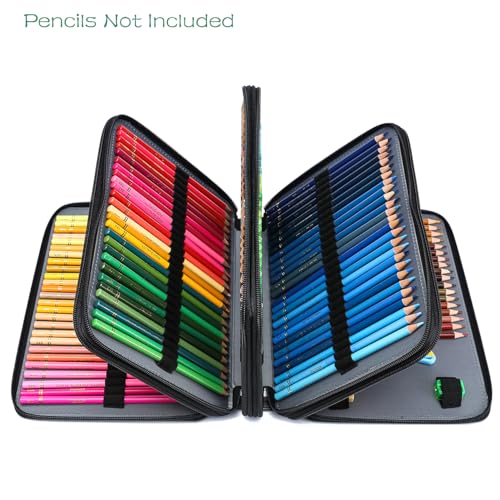 Image of YOUNGCOL 200 Slots Colored Pencil Case Color Pencil Organizer Storage Large Capacity Pencil Case (Black + Retro Flower)