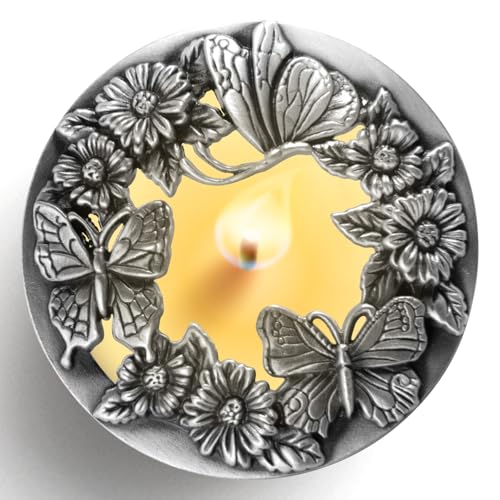 Hion Scented Candle Topper Cover to Burn Evenly, Decorative Candle Jars Accessories Gifts for Women, Elegant Carved Lids Shades(Butterfly Silver)