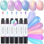 SAVILAND Gel Nail Polish Pens Set 3 in 1: 6 Colors Polisheys Nail Polish Pens uk One-Step Nail Polish Pen Set Foundation Gel Color Gel Top Gel Reinforcement in a Pen for Polarized Effect Travel 4 ML