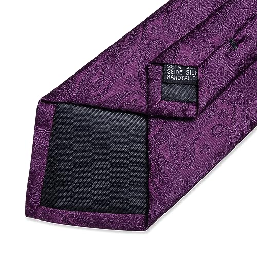 Image of DiBanGu Paisley Ties for Men Silk Necktie and Pocket Square Cufflinks Tie Clip Set Woven Classic Mens Tie for Wedding Party