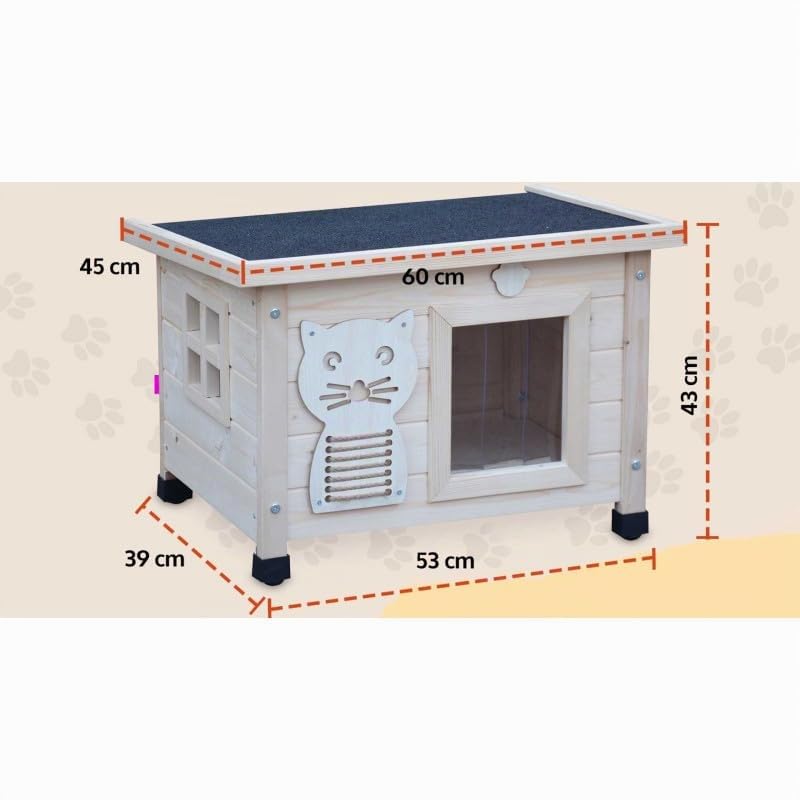 Maison pour Chat Niche avec Toit Pliable pour Exterieur et Interieur 53x45x43cm Filix Natur