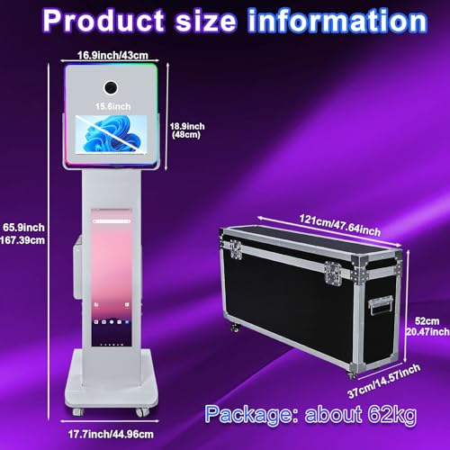 Image of Portable DSLR Photo Booth Machine with 15.6 inch Touch Screen, Photo Booth with 29 inch LCD Display, Ring Light, Software, Mini PC,Flight Case for Event Rental Wedding Party (Photo Booth Machine)
