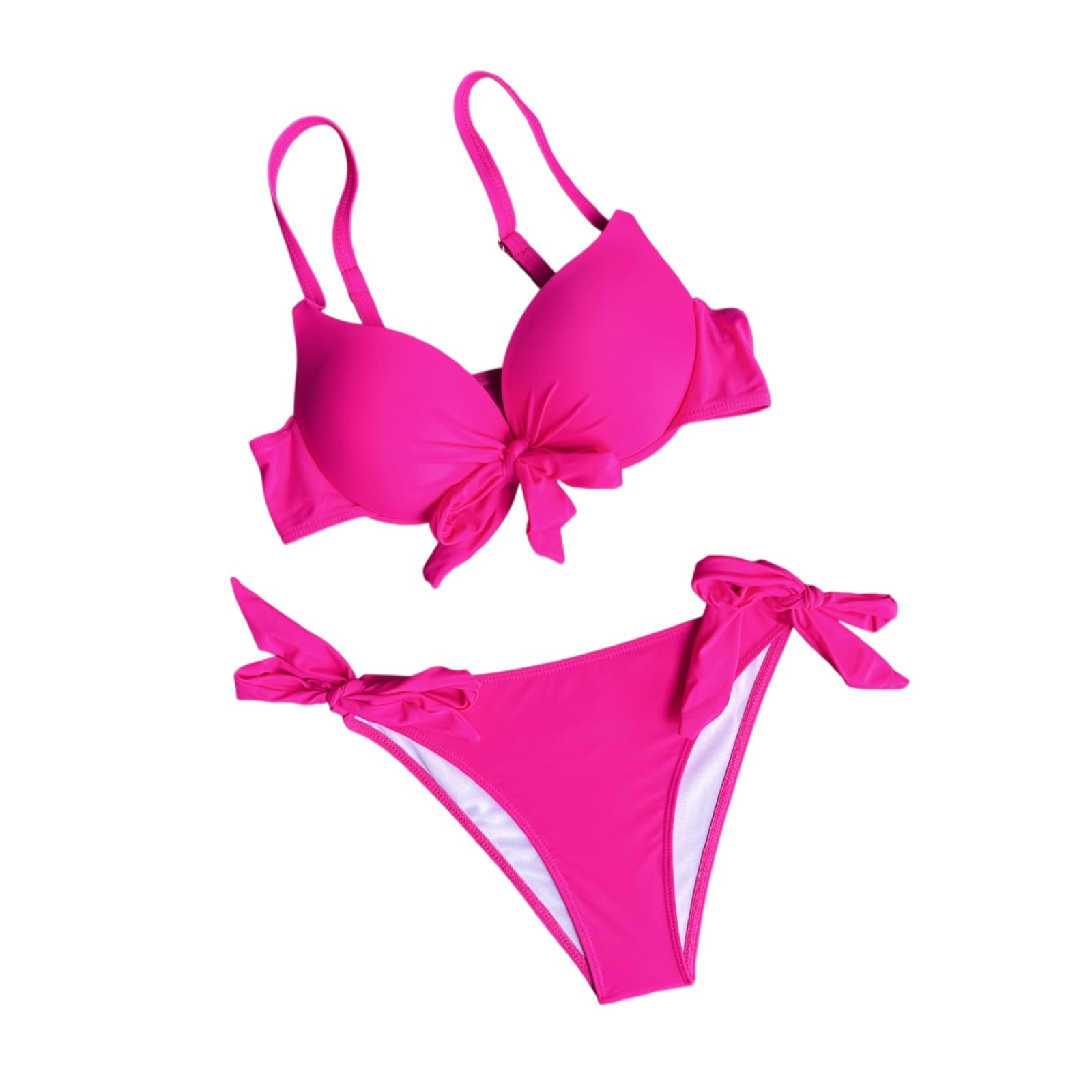 Set Bikini Donna Bright Red Front Bow Underwire Set, Regolabile Tie-Side Two-Piece Costume da Bagno per Le Vacanze in PisChina sulla Spiaggia