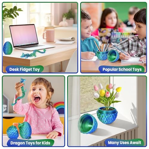 Merrwon 3D Printed Dragon Egg With Dragon (28.5Cm) Inside, 3D Printer Articulated Crystal Animals Fidget Toys And Decoration, Graduation Gift For Kids, Teens, Boys, Girls (Laser Dark-Green) - 5