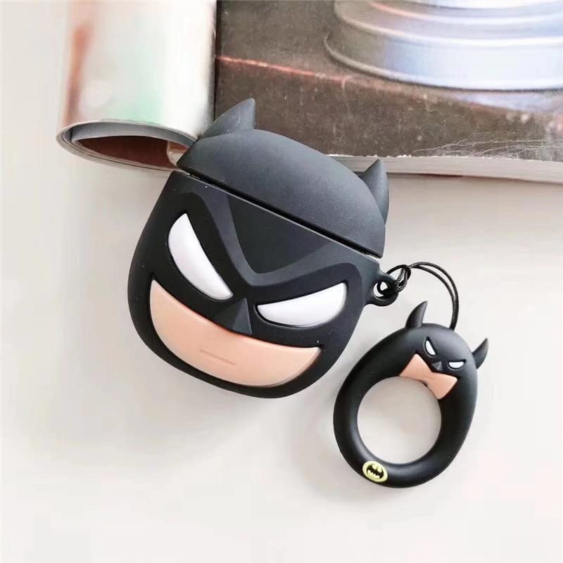 Image of PEFKO PSS121 AirPods Pro Soft Silicone Protective Case 3D Design Shockproof Case Cover with Anti-Lost Metal Keyring Compatible for Apple AirPods Pro (Batman)