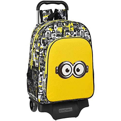Safta Mochila Escolar con Carro 905 de Minions, 330x140x420 mm, Blanco/Negro/Amarillo