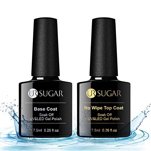 UR SUGAR Gel Base and Top Coat Gel Nail Polish No Wipe Top Coat Base Gel Set 2x7.5ml Soak Off LED Clear Gel Base Top Gel Glossy Shine Finish Long-Lasting for Home DIY and Nail Salon