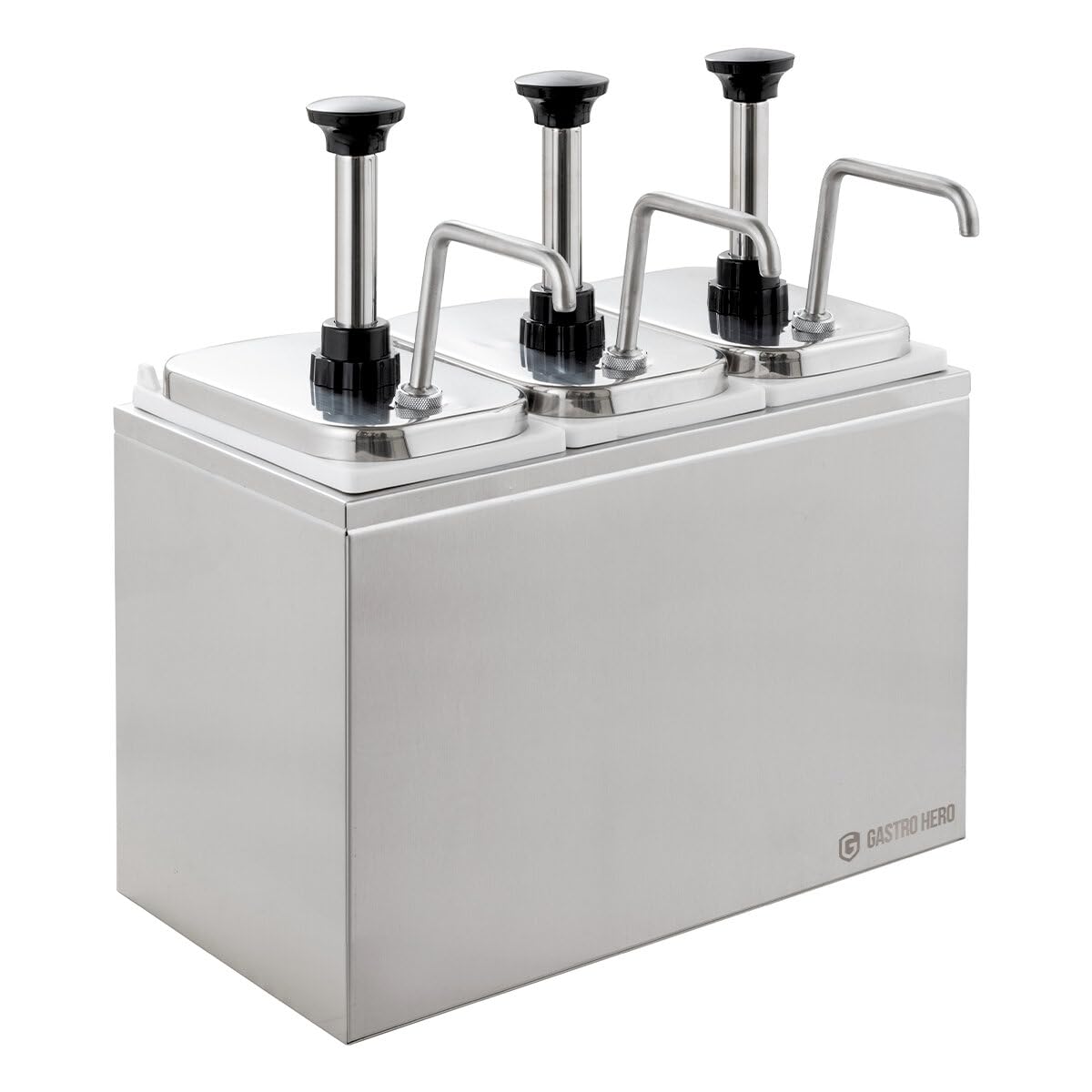 GastroHero Saucenspender 3x 3 Liter – Edelstahl Dosierpumpen & PP-Behälter für Ketchup, Mayonnaise, Dressings & Saucen – robust & hygienisch für Gastronomie, Imbiss & Catering