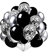 Firomi Metallic Chrome Silver Black Latex Balloons 12 inch 70 Pack Black and Silver Confetti Ball...