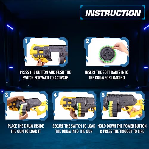 Image of Aditi Toys Street Viper Big Blaster Motorized Dart Gun Toy Includes 50 Soft Foam Bullet Darts, 60-Foot Firing Range, Rechargeable Electric Battery Design for Boys Girls, Above 5+ Age(Yellow-Grey)