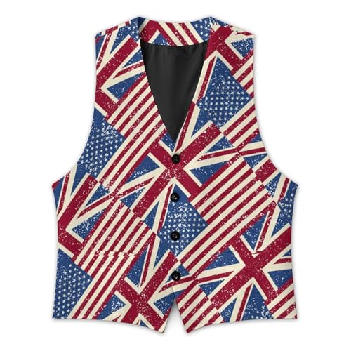 Vintage U.S. And England Flags Trendy Vest Suit for Men V Neck Formal Dress Waistcoat Vests Business Slim Fit2
