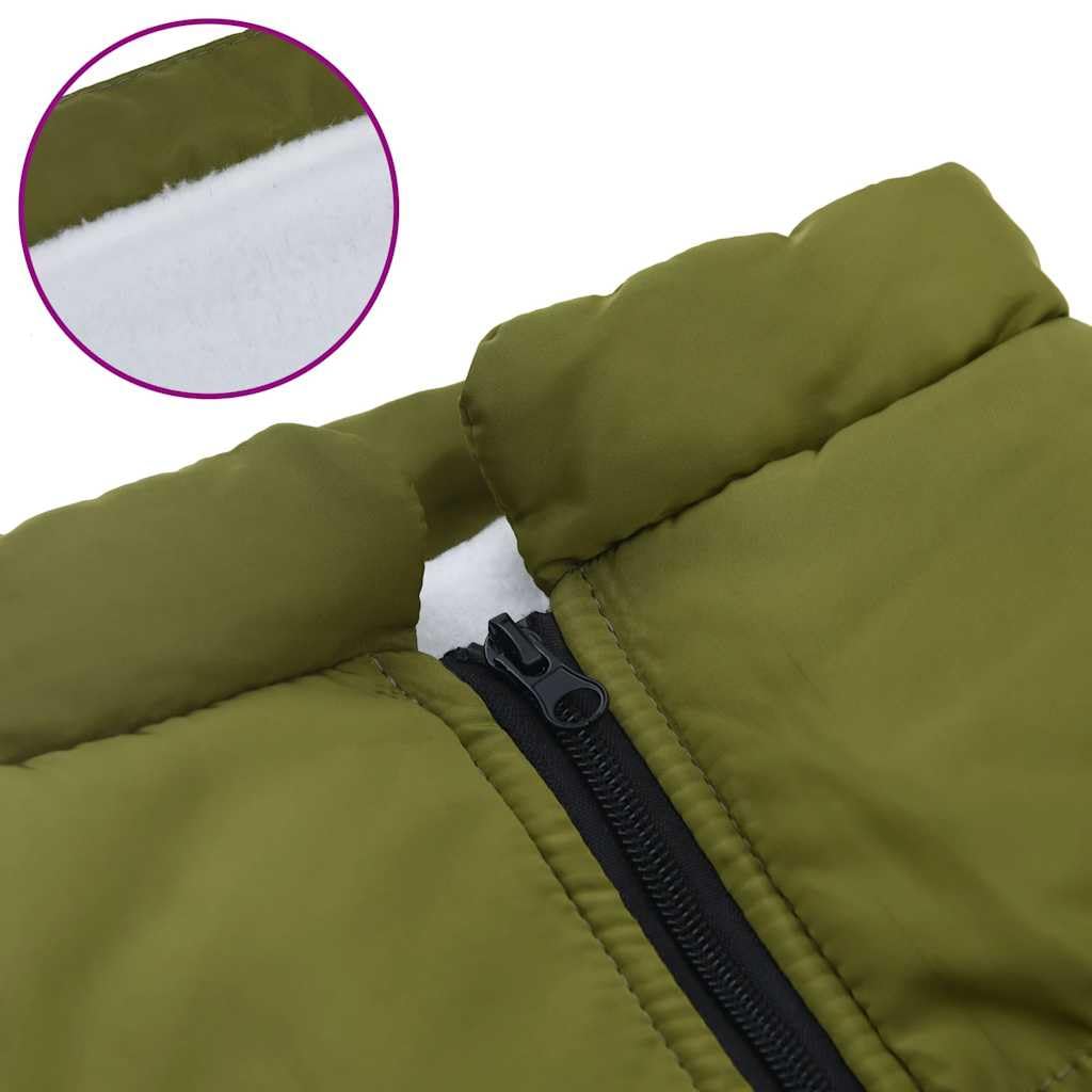 Wasserdichter Hundemantel mit reflektierenden Streifen Armeegrün L52 für Outdoor-Gassi, warm gefüttert, verstellbares Geschirr, Reißverschluss, geeignet für Winter und Herbst