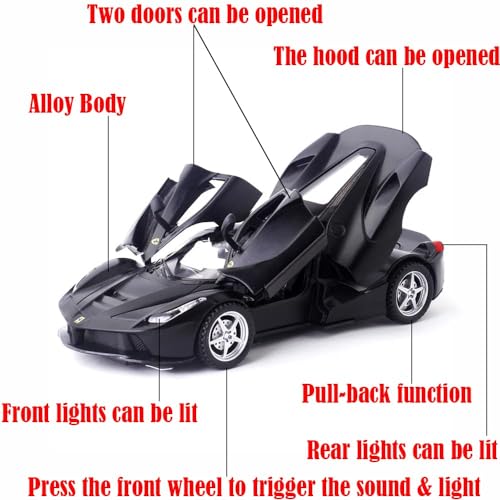 Image of 1:32 LaFerrari Toy Car, Metal Pull Back Diecast Model Car with Openable Doors, Sound & Light, Gifts for Kids (Black)