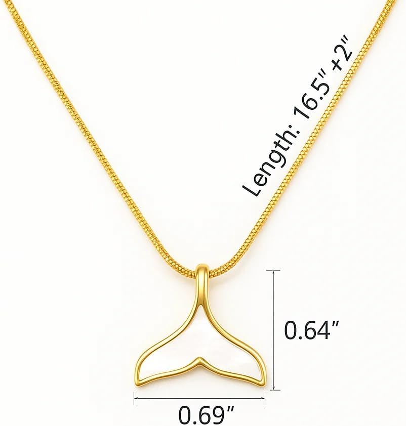 Mermaid Tail Choker Necklace for Women, 14K Gold Plated Mother-of-Pearl Pendant on Adjustable Stainless Steel Snake Chain, Dainty Ocean-Inspired Jewelry Gift - Image 2