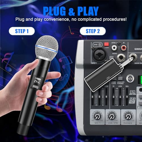 AMFUN Micrófono Inalámbrico, Microfono Inalambrico Karaoke Profesional con Receptor, Microfono Dinámico Recargable, 160ft, Duración de 12 h, para Karaoke, Bodas, DJ, Fiestas, Lglesias - imagen 6