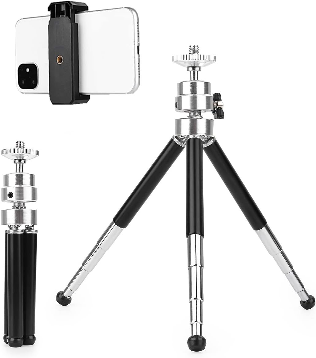 Tripod for Phone and Webcam, 4-9 inch Extendable Phone Webcam Tripod Stand with Phone Holder, (2rd Generation,Double-Layer), Lightweight Mini Tripod